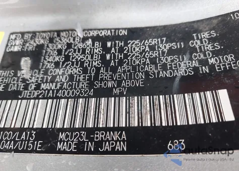 2004 Toyota Highlander Limited V6 z USA, uszkodzony, nr VIN JTEDP21A140009324